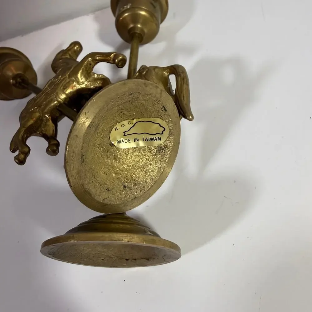 Vintage Brass Carousel Horse Ornate Candlesticks Taiwan 5 inch Candle Holders